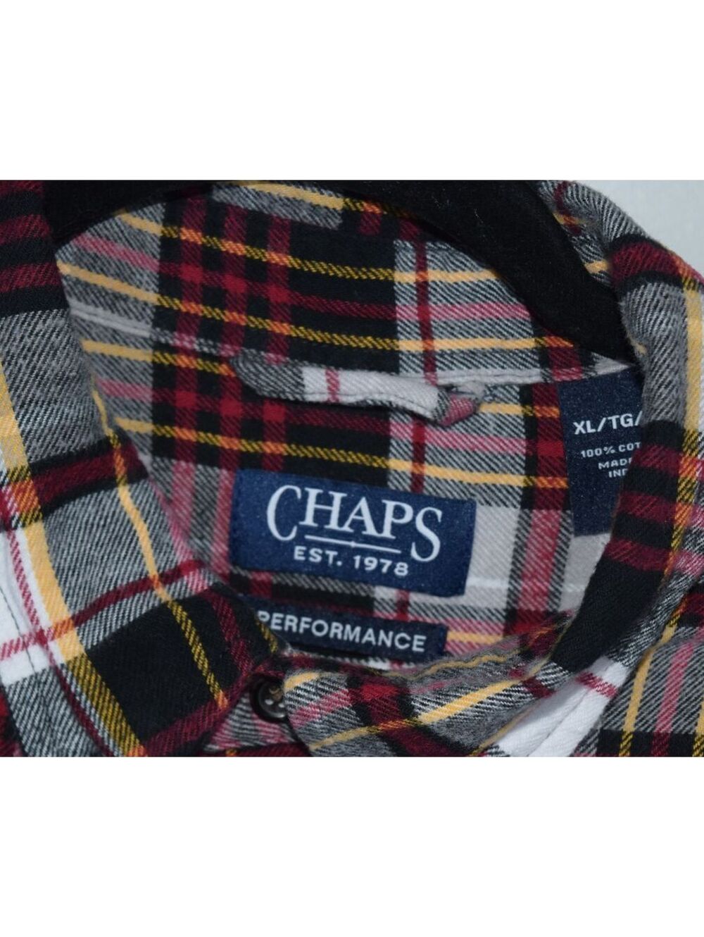 Chaps Performance Plaid Flannel Shirt Grey Red and Yellow Button-Up, Size XL - Picture 3 of 5